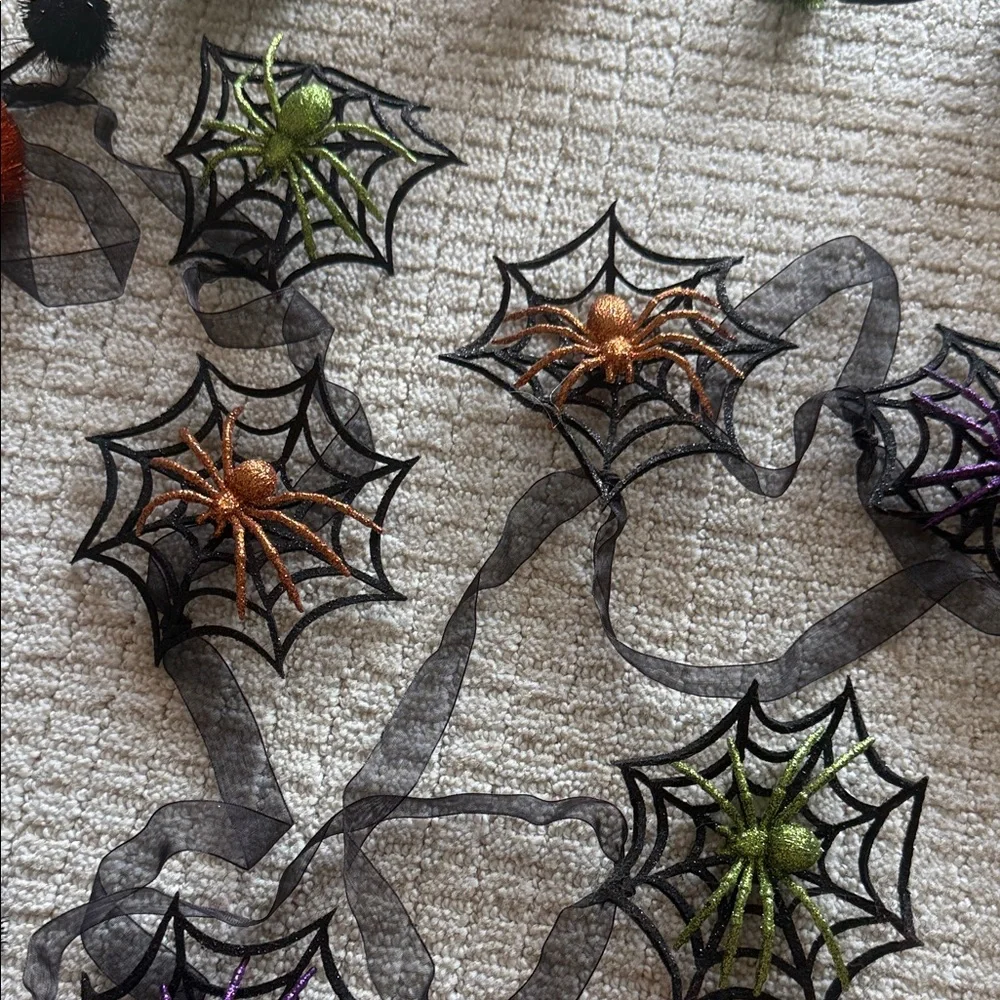 Halloween Pom Pom and Spider Web Garland